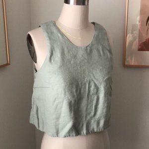 Soft Sage Green Linen Cropped Tank Top